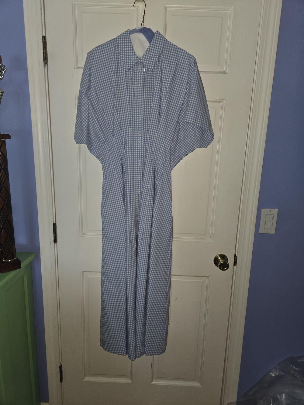 Anthropologie Classic Blue Gingham Button-Up Maxi Dress